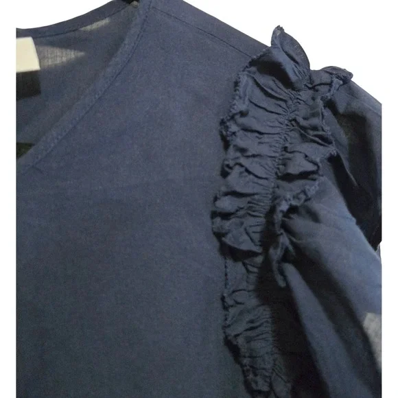 On-34th Womens Navy Blue Ruffle Flutter Sleeve Blouse Top 2X Cotton Modal Blend - Picture 4 of 9